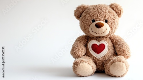 Fluffy, brown bear with heart design on chest
