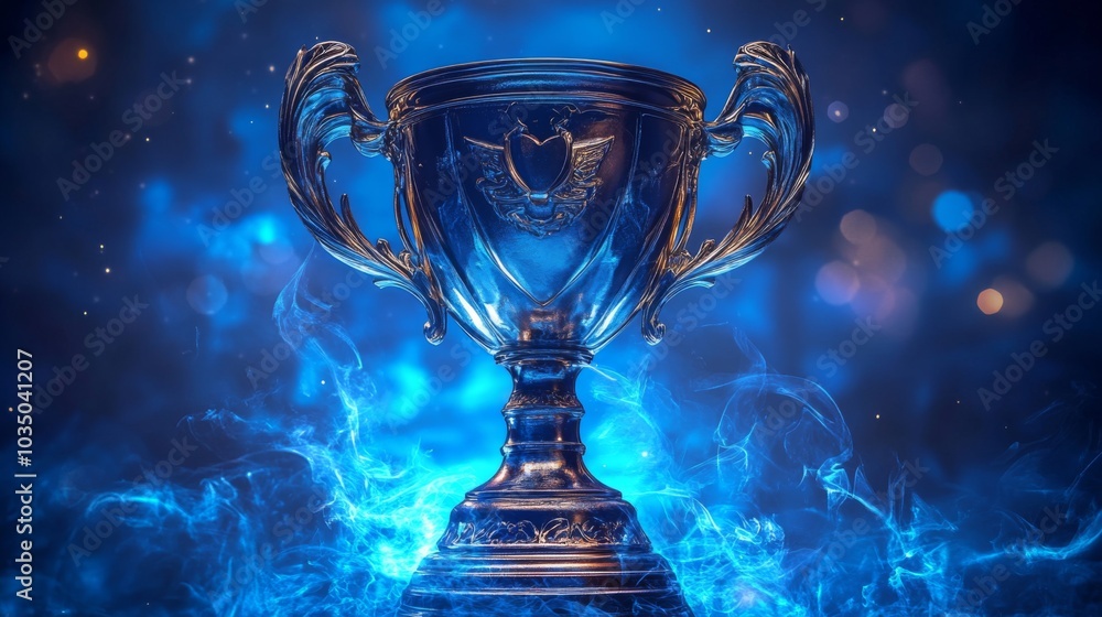 Trophy with Blue Smoke Background Trophy with Blue Smoke Background