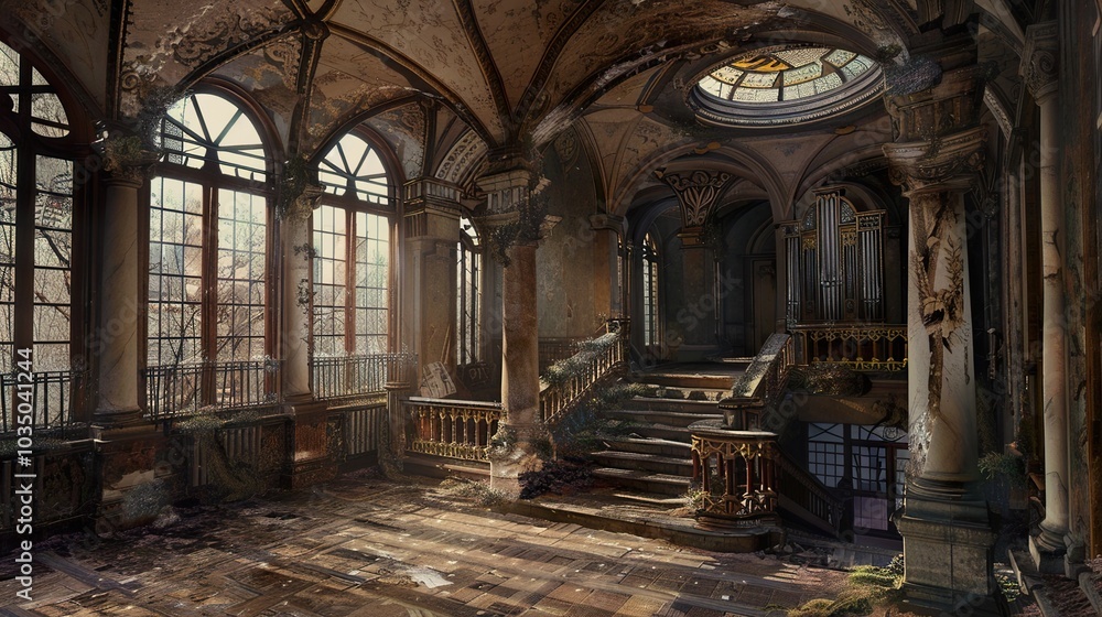 Abandoned Hallway in a Decaying Mansion Abandoned Hallway in a Decaying Mansion