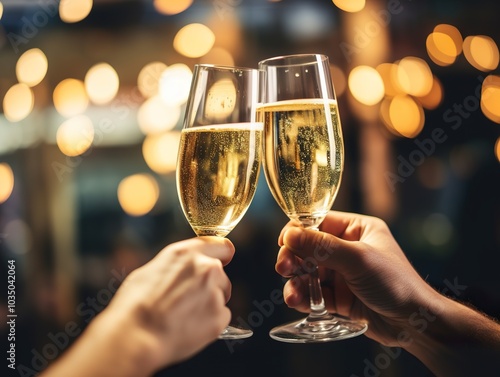 People holding glasses of champagne making a toast with blurred background