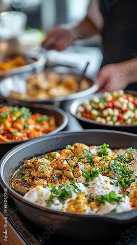 Deliciously prepared dishes in various bowls