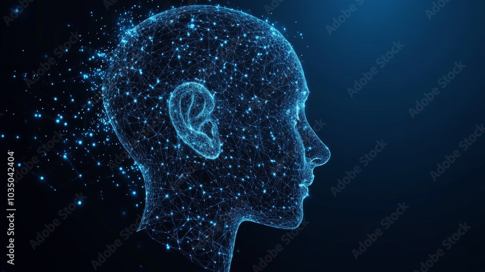 Obraz premium Digital Human Head with Network Connections