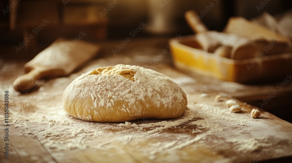 Freshly Baked Bread on a Floured Surface Freshly Baked Bread on a Floured Surface