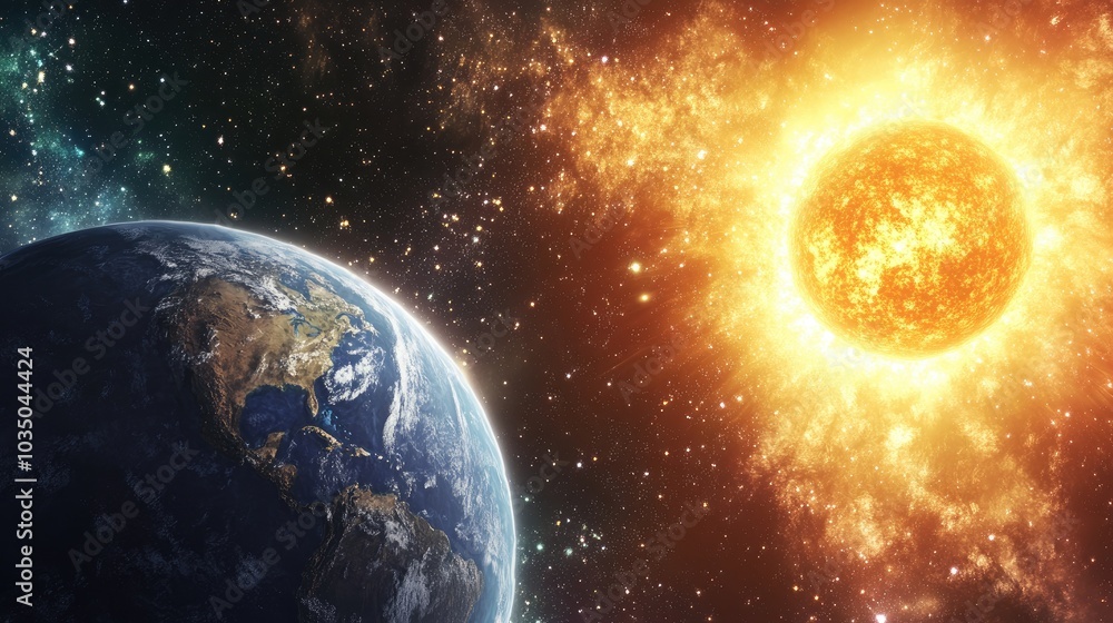 Fototapeta premium 3D cartoon illustration featuring the Earth galaxy and sun