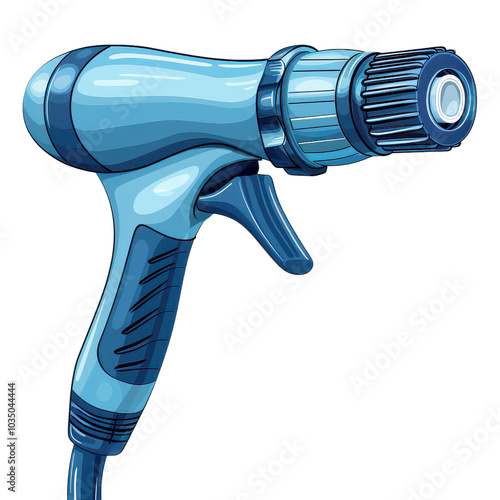 A blue water spray gun design ideal for gardening and outdoor cleaning tasks, showcasing a modern ergonomic handle.. Illustration, on transparent background cutout photo