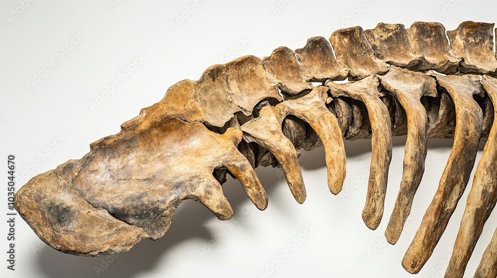 Close-up of a Fossilized Animal Skeleton's Ribcage and Vertebrae Close-up of a Fossilized Animal Skeleton's Ribcage and Vertebrae