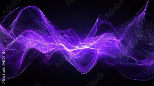 Panoramic concept of high speed technology featuring a light abstract background Glowing purple wave swirls and dynamic cable line effects