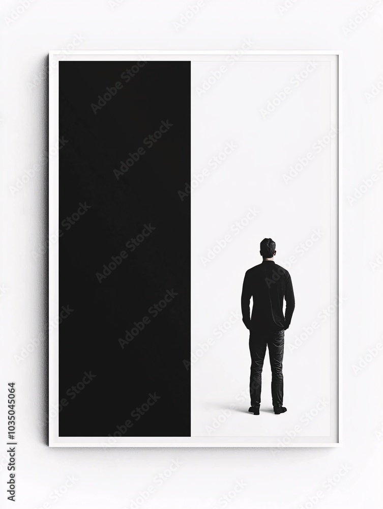 Fototapeta premium A minimalist poster template with bold contrasts and generous whitespace, designed to highlight profound moral themes.