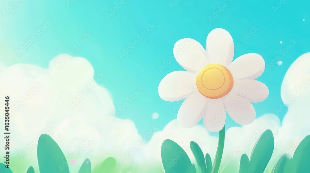 Charming Daisy Flower Against a Bright Blue Sky Background Charming Daisy Flower Against a Bright Blue Sky Background