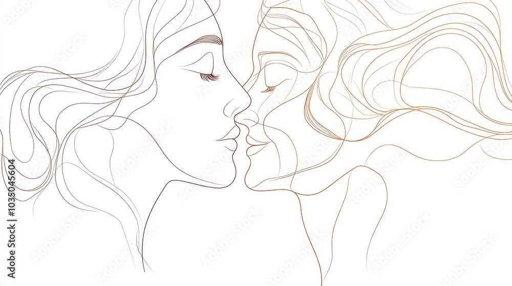 Continuous line art illustration of a loving couple depicting a romantic bond through a minimalist doodle style Hand drawn contours on a white background Continuous line art illustration of a loving couple depicting a romantic bond through a minimalist doodle style Hand drawn contours on a white background