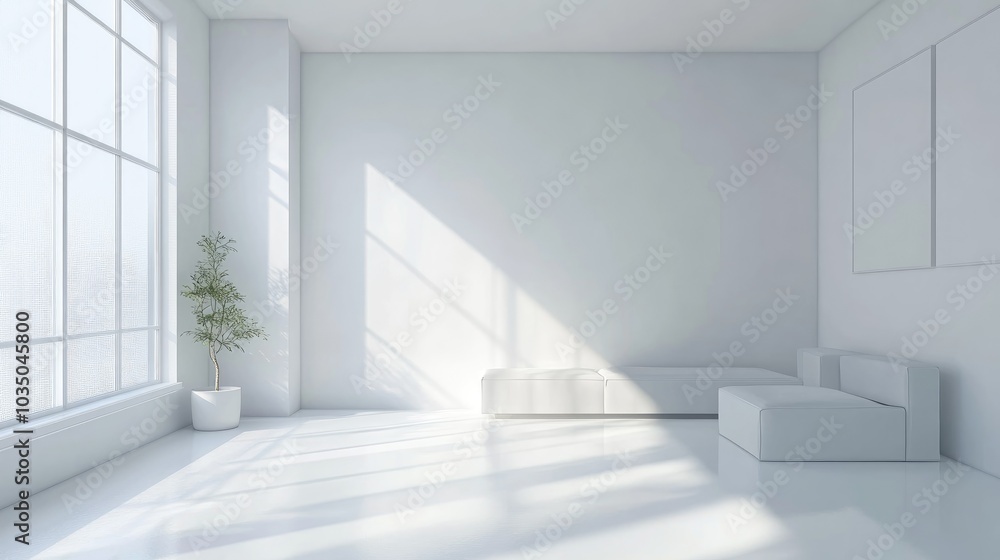 3D rendering of a modern Scandinavian minimalist living room with a white empty space reflecting Nordic interior design 3D rendering of a modern Scandinavian minimalist living room with a white empty space reflecting Nordic interior design