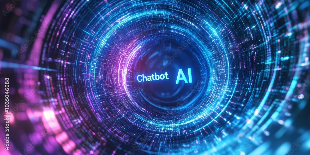 Obraz premium Chatbot AI in a blue and purple digital tunnel.