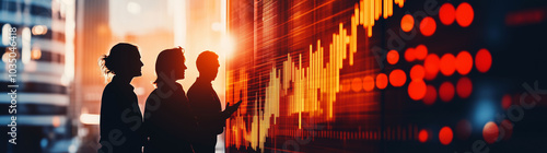 Business People in Front of a Stock Market Display photo