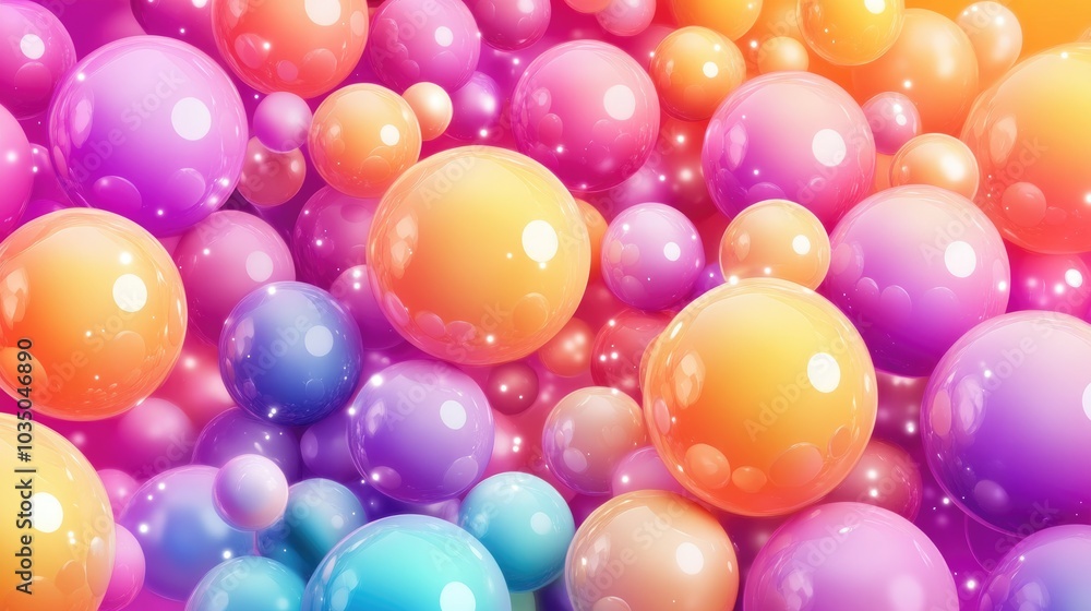 Vibrant gradient spheres in various sizes create a lively background A colorful array of glossy balls ideal for children s spaces or play areas Vector illustration Vibrant gradient spheres in various sizes create a lively background A colorful array of glossy balls ideal for children s spaces or play areas Vector illustration