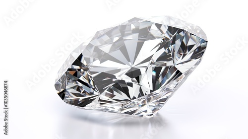 Large Clear Diamond with reflection Dazzling diamond on white background.