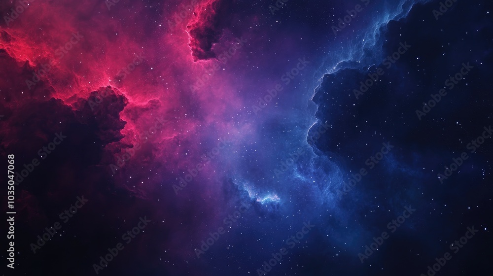 Fototapeta premium Colorful fractal red and blue nebula with star field in a 3D cartoon rendering of a space background Digital painting