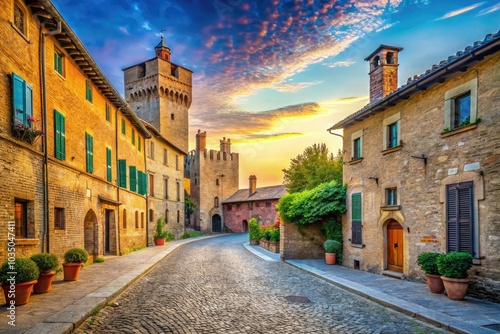 The tranquil streets of Padenghe Castle, embraced by captivating historical architecture, offer a serene escape in Italy's picturesque countryside, inviting exploration and reflection. photo