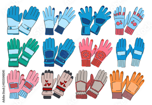 Winter Gloves Illuistration, Flat Design Style Mittens Illustration