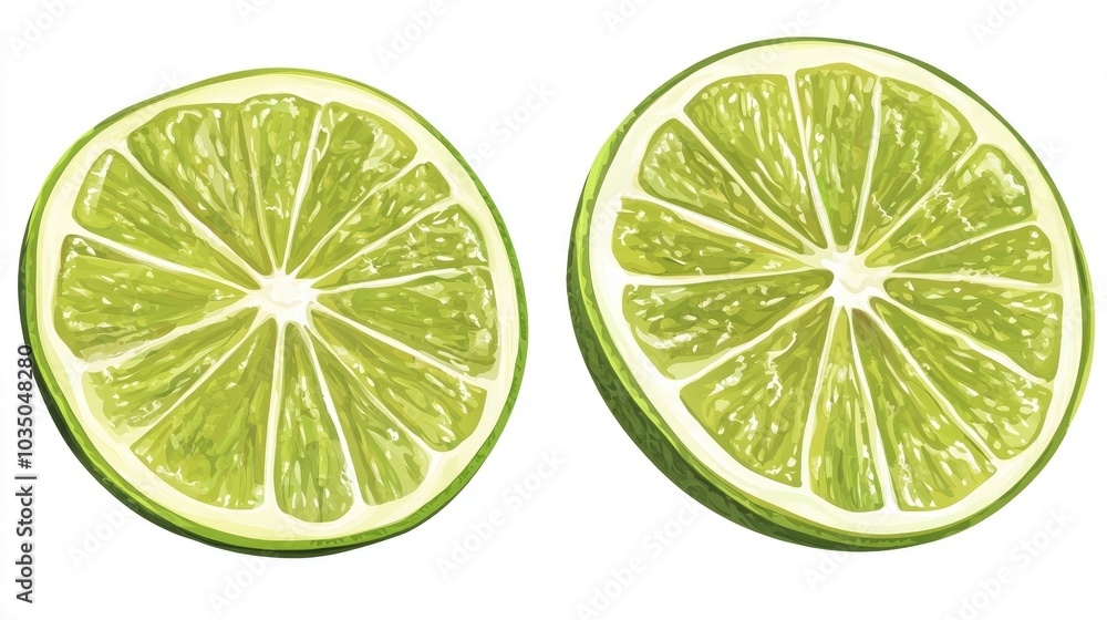 Freshly sliced green lime half isolated on a white background Freshly sliced green lime half isolated on a white background