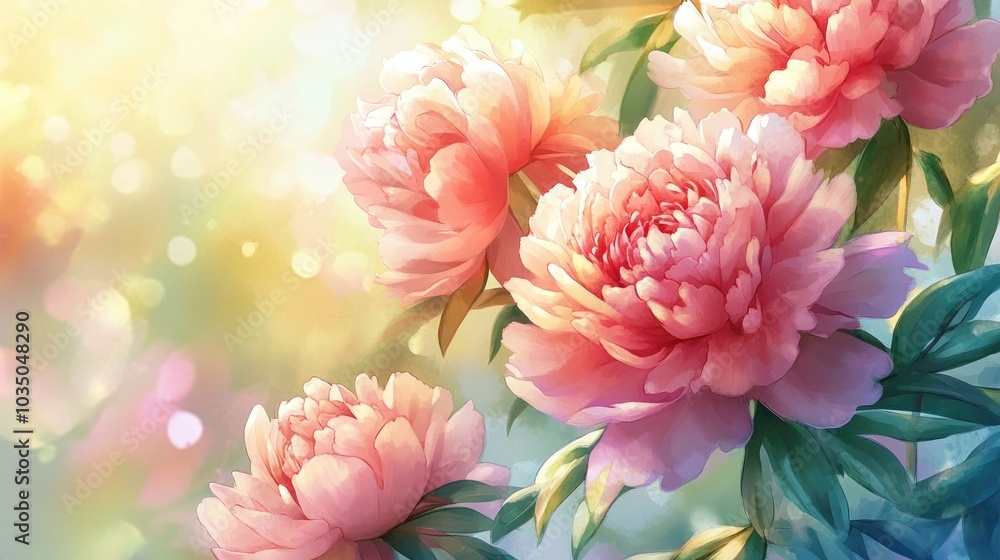 Peony greeting card in watercolor style Peony greeting card in watercolor style