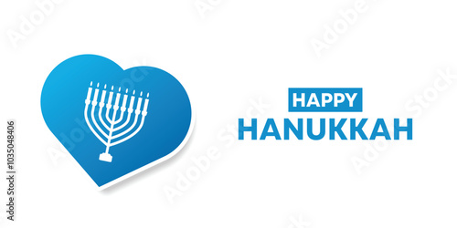Happy Hanukkah. Heart and candle. Great for cards, banners, posters, social media and more. White background. 