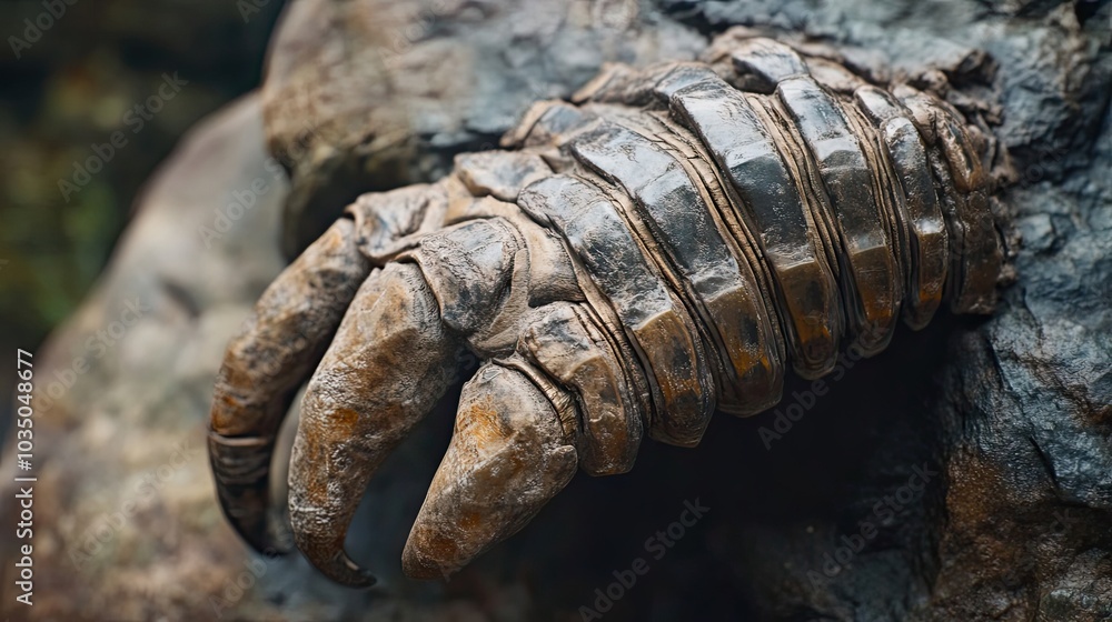 Close-up of a Fossilized Dinosaur Claw Resting on Rock Close-up of a Fossilized Dinosaur Claw Resting on Rock