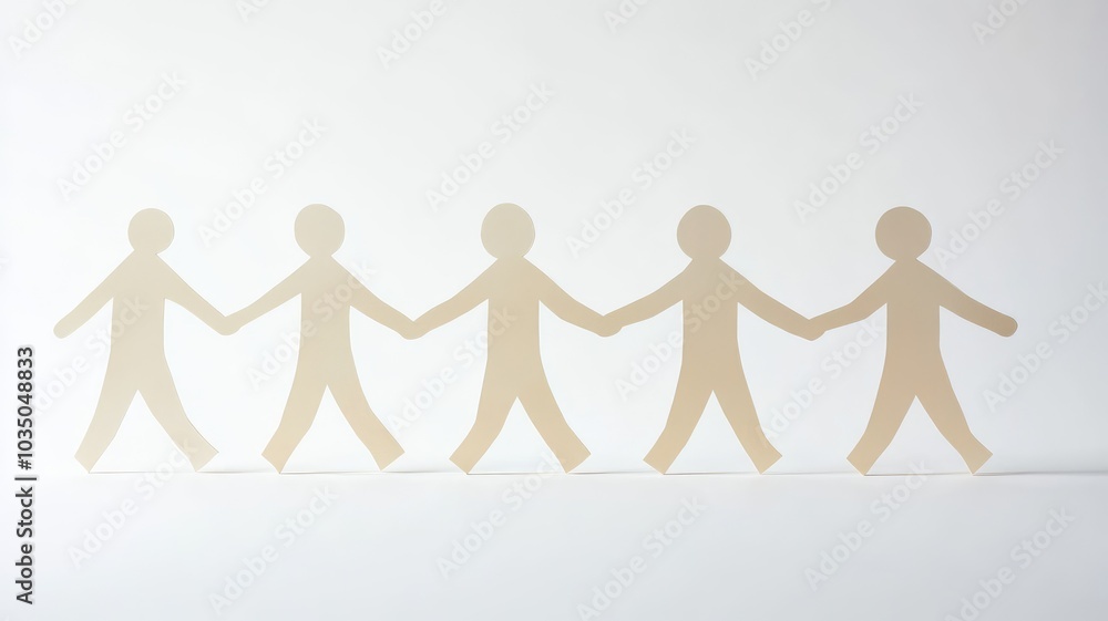 Cutout paper figures holding hands, symbolizing unity and cooperation Cutout paper figures holding hands, symbolizing unity and cooperation