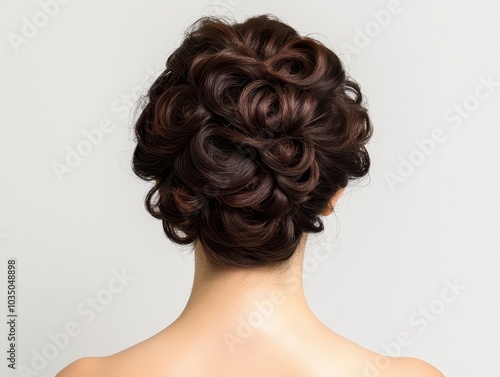 A fresh haircut transformed into an elegant updo, blending modern style with timeless sophistication.