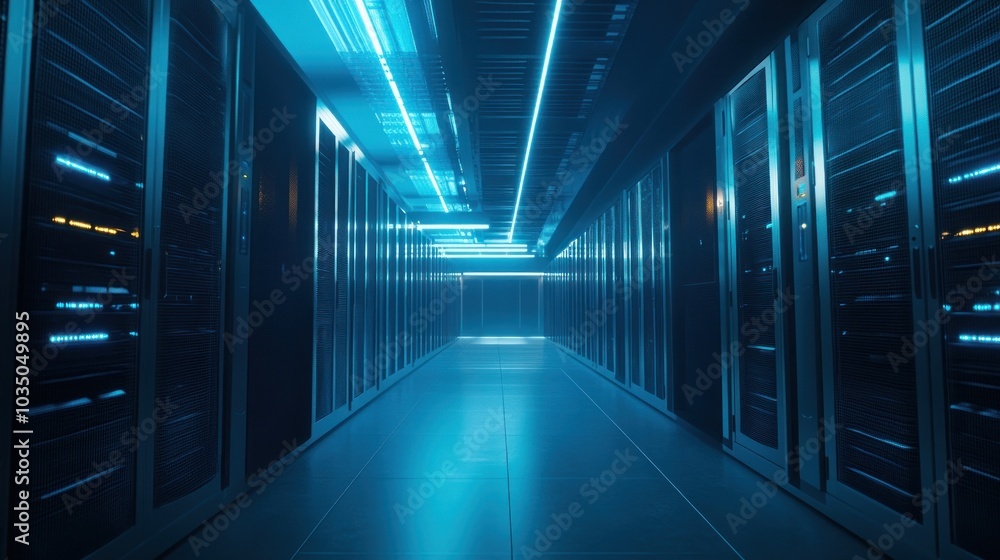 Server Room with Blue Lights Server Room with Blue Lights
