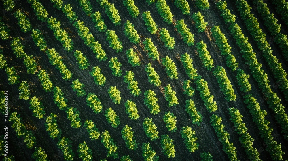 Aerial View of Green Tree Rows in an Orchard Aerial View of Green Tree Rows in an Orchard