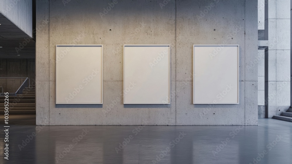 Three blank posters on wall with concrete floor Three blank posters on wall with concrete floor