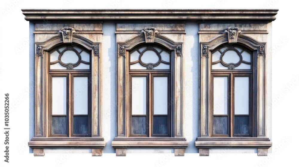 Fototapeta premium 3D rendering of a vintage house window frame set isolated on a white background