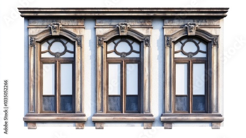 3D rendering of a vintage house window frame set isolated on a white background