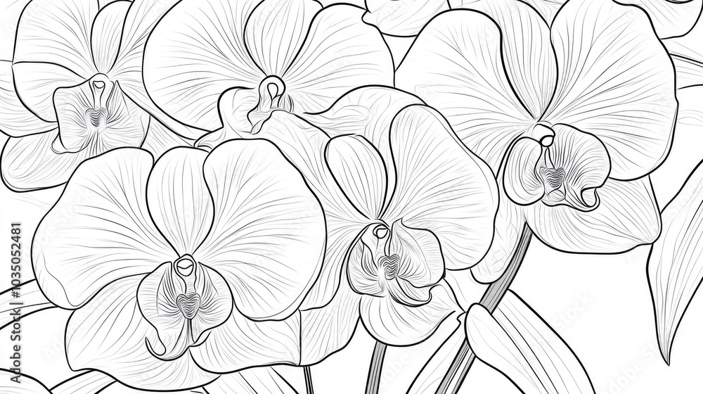 Line art illustration of a coloring page focused on art therapy featuring orchid flowers Ideal for crafting cards stickers wallpapers and various creative projects Line art illustration of a coloring page focused on art therapy featuring orchid flowers Ideal for crafting cards stickers wallpapers and various creative projects