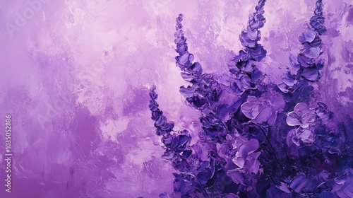 Oil painting featuring a vibrant shade of violet showcasing creative design elements with illustrations of lavender flowers in a stylish composition