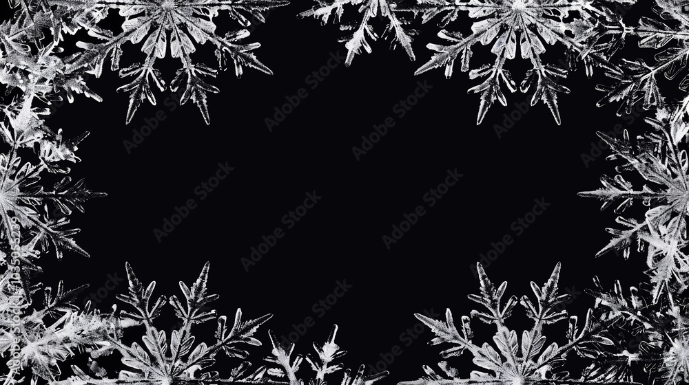 Snowflakes frame isolated on black background. Christmas and New Year Winter backdrop Snowflakes frame isolated on black background. Christmas and New Year Winter backdrop