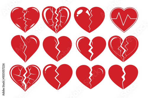 Broken Heart silhouette vector illustration, Broken Heart icon bundle, Broken Heart Vector 