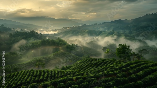 Tranquil coffee landscape: a perfect blend of nature and flavor