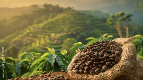 Tranquil coffee landscape: a perfect blend of nature and flavor