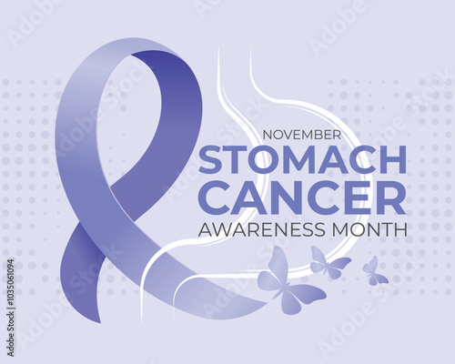 Stomach cancer awareness month - Periwinkle ribbon awareness symbol and butterflys flying on white line stomach sign and soft dot texture background vector design