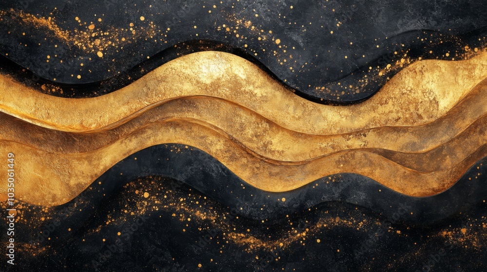 Abstract Gold Wave on Black Background Abstract Gold Wave on Black Background