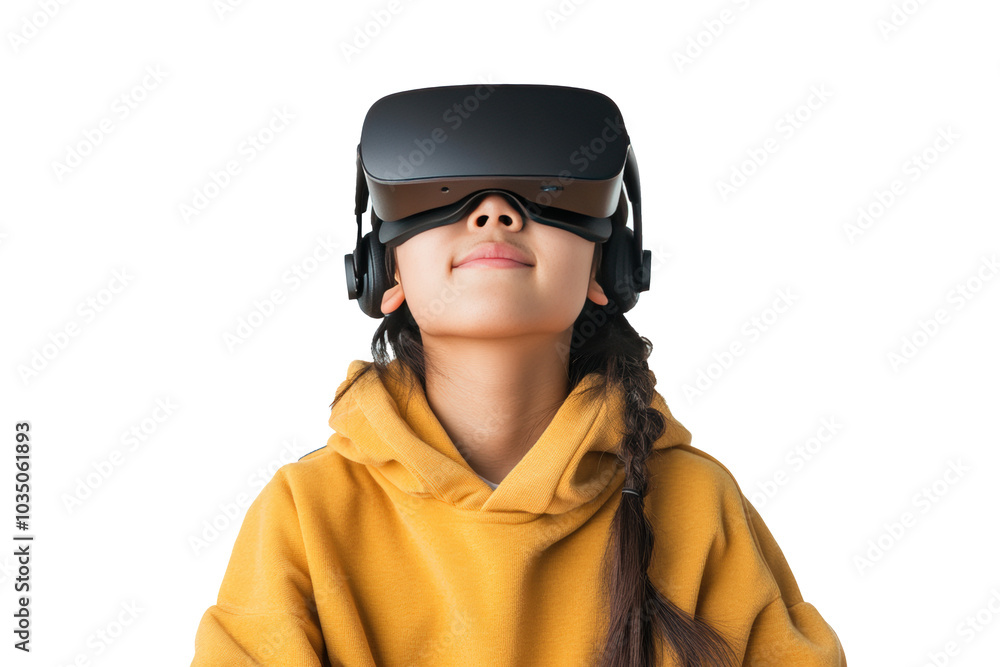 Cute Asian teenager wearing VR glasses headset Cute Asian teenager wearing VR glasses headset