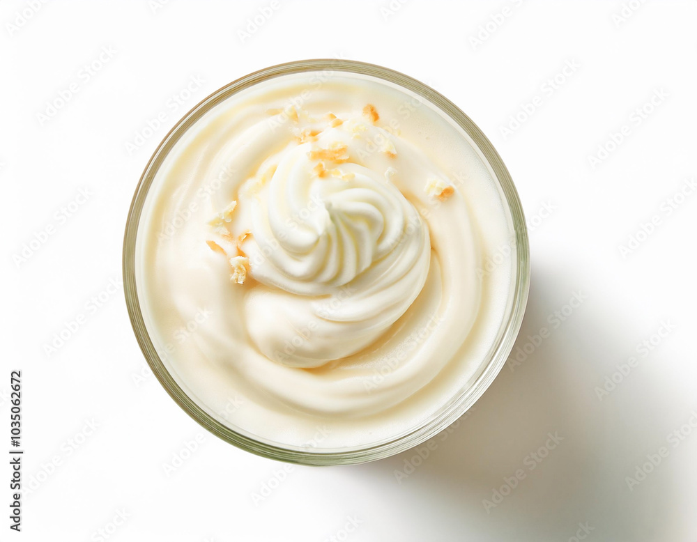 vanilla milkshake top view in cup on white background vanilla milkshake top view in cup on white background