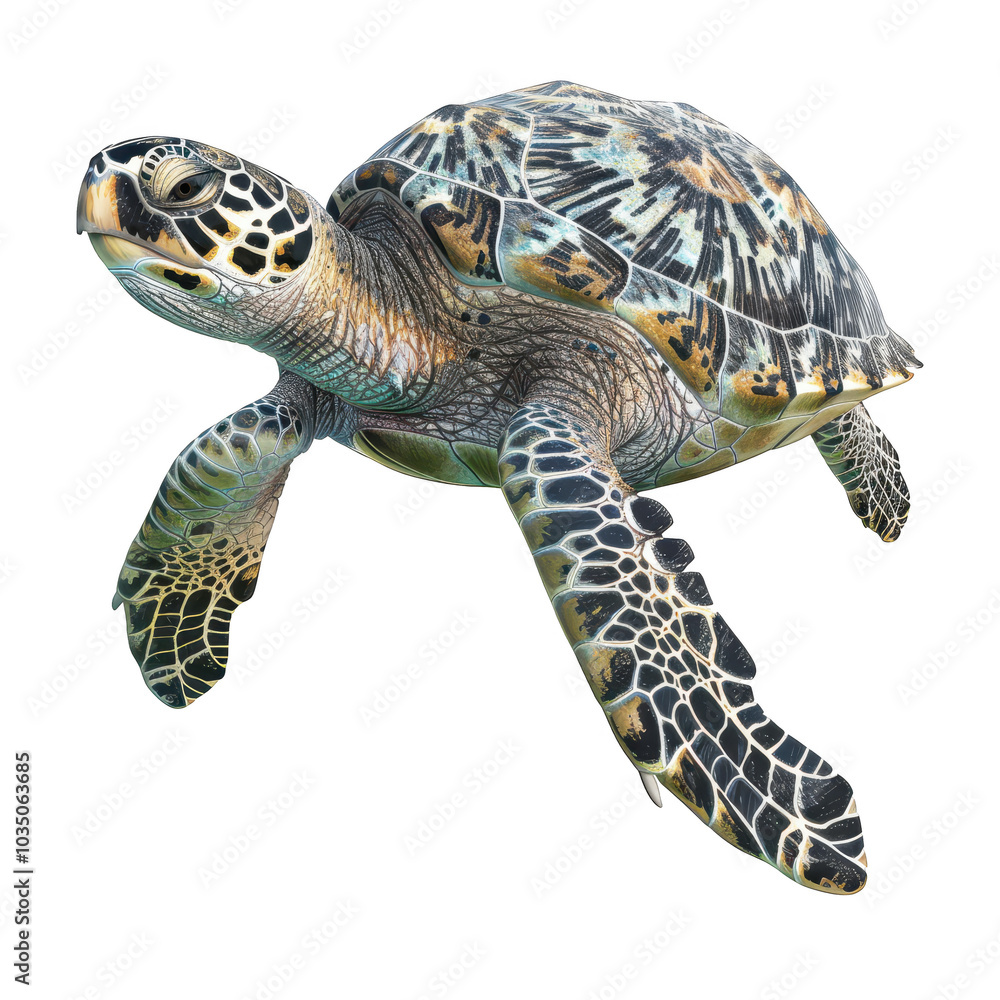 Fototapeta premium a hawksbill turtle, on transparent background cutout