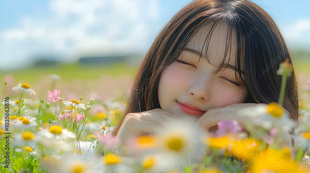 Relaxing in a Field of Wildflowers, A Moment of Serenity and Tranquility Relaxing in a Field of Wildflowers, A Moment of Serenity and Tranquility