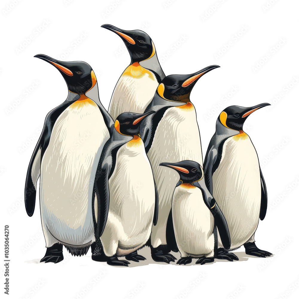 Obraz premium a group of penguins, on transparent background cutout