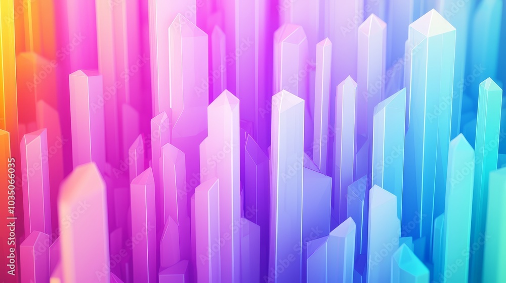Obraz premium Vibrant Prism City, A surreal 3D landscape of colorful, glowing crystal structures