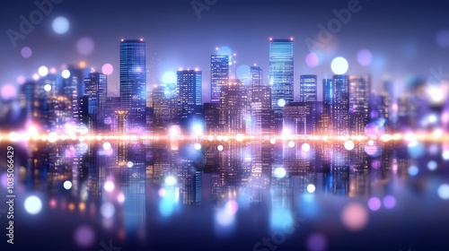 Wallpaper Mural A mesmerizing city skyline at night, featuring bright lights reflecting on water, creating a magical ambiance. Torontodigital.ca