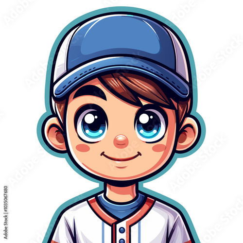 Baseball player cartoon character with a cap and cheerful expression isolated on clear background