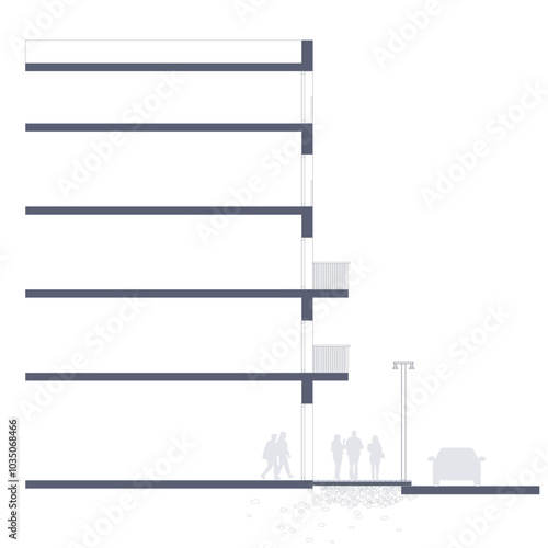 Architectural Drawings, Minimal style cad road line drawing, Side view, set of section city 
street building outline for landscape design drawing. Vector illustration in seperate element